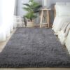 Area Rugs for Bedroom Living Room: 4x6 Grey Fuzzy Shag Shaggy Rug - Soft Plush Furry Bedside Dorm Throw Rug - Indoor Floor Carpet for Kids Girls Boys Home,Dark Gray