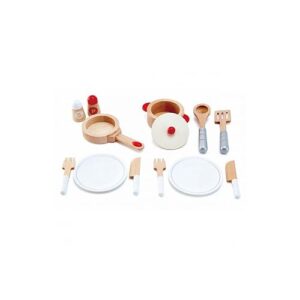 Hape Cook & Serve Set | 13 Piece Wooden Pretend Play Cooking Set with Accessories