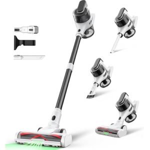 Cordless Stick Rechargeable Vacuum Cleaner, Lightweight, 55min Runtime, 9 in 1 Powerful Suction, Self Standing, Anti Tangle LED Headlight, Ideal for Carpets, Hardwood Floors, Pet Hair, and Home