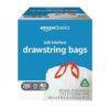 Amazon Basics 13 Gallon Tall Kitchen Drawstring Trash Bags, Unscented, 10% Post Consumer Recycled, 200 Count
