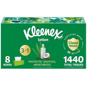 Kleenex Lotion Gesichtstücher mit Kokosöl, 8 flache Boxen, 180 Tücher pro Box, 3-lagig