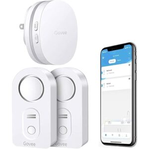 Govee WiFi Water Sensor 2 Pack, Smart Water Leak Detector, 100dB Adjustable Alarm Suit for Home and Basement, Water Leak Alert with Email & APP Push (Only Support 2.4G Wi-Fi)