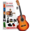 Pyle Beginner Acoustic Guitar Kit, 3/4 Junior Size All Wood Instrument for Kids, Adults, 36" Cherry Sunburst