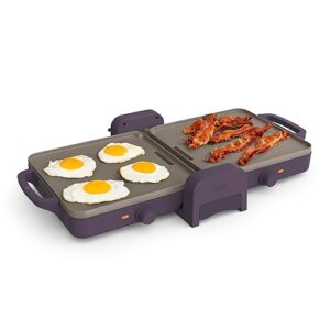 bella 10"x 20" Ceramic Fold-n-Store Dual Temp Griddle, Fits-anywhere Kitchenware, EverGood Ceramic Nonstick Coating, 2 Temperature Zones up to 400°F​, Dishwasher Safe Drip Tray, 1500 Watt, Plum