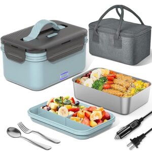 Electric Lunch Box Food Heater 100W, 4 in 1 Ultra Quick Heated Lunch Boxes for Adults 12V/24V/110V/220V Portable Food Warmer for Car/Truck/Office With Fork Spoon and Insulated Carry Bag