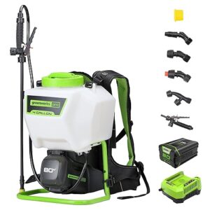 Greenworks 80V Backpack Sprayer 4 Gallon,Battery Powered Backpack Sprayer Kit for Weeding, Spraying, Pest Control, 2Ah Battery and Charger Included, Green, 80V Sprayer Kit (2.0Ah)