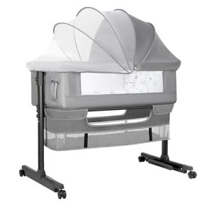 Baby Bassinet, Baby Basinet Bedside Sleeper, Easy to Fold Portable Crib Side Bassinet 2024new Style Girl/boy bassinets(Light Grey)