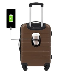 Wrangler Smart Luggage Set with Cup Holder and USB Port, Toffee, 20-Inch Carry-On