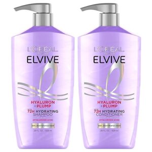 L'Oreal Paris Elvive Hyaluron Plump Shampoo and Conditioner Set for Dehydrated, Dry Hair with Hyaluronic Acid Care Complex, 1 Kit (2 Products)