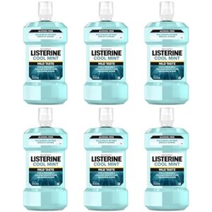 Listerine Cool Mint Alcohol Free Mouthwash, Bad Breath Germ Killing, Bad Breath Treatment Oral Rinse for Adults; Cool Mint Flavor, 500 mL, 6 Pack