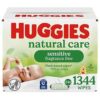 Sensitive Baby Wipes, Huggies Natural Care Baby Diaper Wipes, Unscented, Hypoallergenic, 99% Purified Water, 24 Soft Pack (1344 Wipes Total)