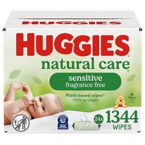 Sensitive Baby Wipes, Huggies Natural Care Baby Diaper Wipes, Unscented, Hypoallergenic, 99% Purified Water, 24 Soft Pack (1344 Wipes Total)
