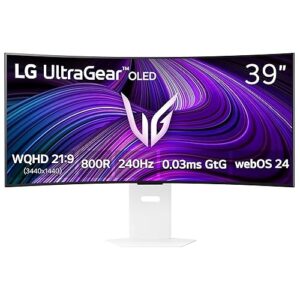 LG 39GX90SA-W 39-inch Ultragear WQHD (3440 x 1440) OLED Curved Gaming Monitor 240Hz, 1ms, NVIDIA G-Sync Compatible, AMD FreeSync Premium, VESA DisplayHDR True Black 400, webOS, USB Type-C, White