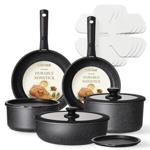 CAROTE 15pcs Pots and Pans Set Non Stick, Cookware Sets, Kitchen Set, Oven/Dishwasher/Fridge Safe, Space Saving Pots Set, Nonstick Set with Versatile Detachable Handle, Induction RV Set