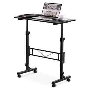 Small Standing Desk Adjustable Height, Mobile Stand Up Desk with Wheels, 32 Inch Portable Rolling Desks for Walking Pad Treadmill Black