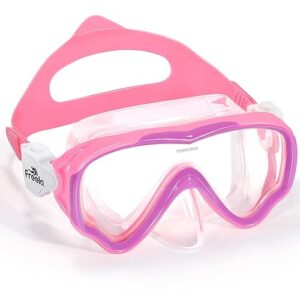 Freela Kids Swim Goggles Diving Mask for Youth 6-14, Tempered Glass Lens, 180° HD View Goggles with Nose Cover for Pool Beach