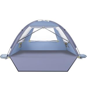 Happy Travel Beach Tent Sun Shelter for 3/4/5/6/7/8 Person, Portable UPF 50+ UV Protection Beach Shade Canopy for Family & Baby, Lightweight & Easy Setup Beach Cabana with 3 Ventilation Mesh Windows