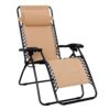 Amazon Basics Outdoor Patio Zero Gravity Lounge Chair with Pillow, Folding Reclining and Textilene Adjustable, Folding Lounge Lawn Chairs for Outside, 26", Beige
