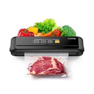 KOIOS Vacuum Sealer Machine, 90Kpa Automatic Vacuum Air food sealer/Built-in Cutter Starter Kit, Dry & Moist Food Preservation Modes, Pulse Function, LED Indicator Lights, Black