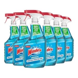 Windex Glass and Window Cleaner Spray Bottle, Bottle Made from 100% Recycled Plastic, Surface Cleaning Spray, Original Blue Scent, 23 Fl Oz (Pack of 6)