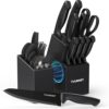 32-Piece Knife Set with Block, Sharpener, Silverware Set, and Removable Magnetic Utensil Holder (Black) - Precision Cutting and Organized Dining: Complete Kitchen Solution
