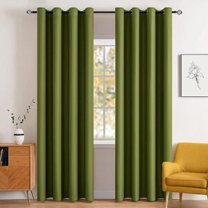 MIULEE Blackout Curtains for Bedroom Living Room Thermal Insulated Room Darkening Grommet Top Solid Light Blocking Drapery Set of 2 Window Panels 52 x 72 Inches Olive Green