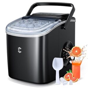 Ice Maker Countertop, Portable Ice Machine 9 Cubes in 6 Mins, 26 lbs in 24 Hrs, Two Sizes of Bullet Ice Self-Cleaning with Ice Scoop, Bag, and Basket, for Kitchen, Party, RV, Bar-Black