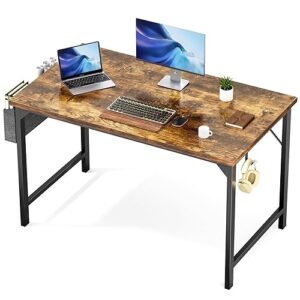 Sweetcrispy Computer Office Desk 48 Inch Student Kids Study Writing Work with Headphone Hooks & Storage Bag Modern Simple PC Home Bedroom Table, Rustic Brown