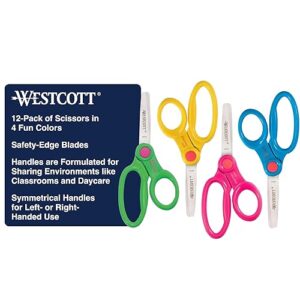 Westcott 14871 Right- and Left-Handed Scissors, Kids' Scissors, Ages 4-8, 5-Inch Blunt Tip, Assorted, 12 Pack