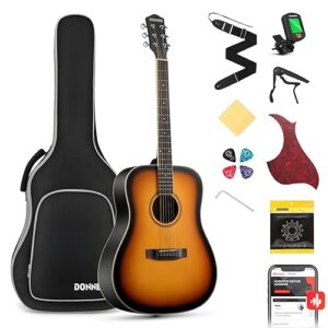 Donner Acoustic Guitar for Beginner Adult Full Size Dreadnought Acustica Guitarra Bundle Kit with Free Online Lesson Bag Strap Tuner Capo Pickguard Pick, Right Hand 41 Inch Sunburst, DAG-1S/DAD-160S