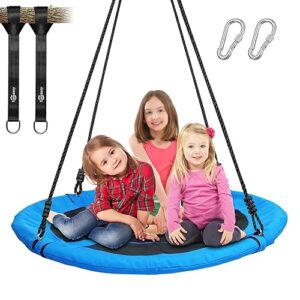 Trekassy 700lb 40 Inch Saucer Tree Swing for Kids Adults Outdoor 900D Oxford Waterproof with 2pcs Tree Hanging Straps, Steel Frame and Adjustable Ropes Blue
