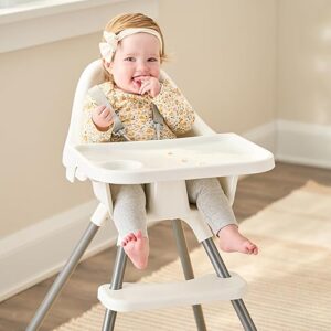 Regalo High Chair for Babies and Toddlers, Easy to Clean, Sturdy Award Winning Brand, Removable Oversized Tray with Cup Holder, Five Point Harness, White