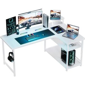 GTRACING Gaming Desk L Shaped Desk Carbon Fiber Style Computer Desks Compatible with Monitor Arm Storage Shelves Corner Desk Gaming Table for Home Office Desks Easy to Assemble Adjustable Shelf Height