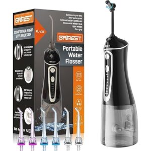 Water Flosser,Water Dental Flosser Pick for Teeth,Grinest 7 Modes Rechargeable Cordless Oral Irrigator Portable IPX7 Waterproof Tooth flossers for Home Travel-Black