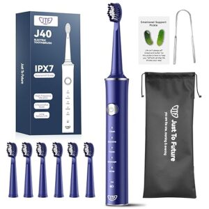 JTF Electric Toothbrush for Adults with 6 Brush Heads Tongue Scraper Cute Pickle Design Pocket Hug Card and Stand,5 Modes and Smart Timer Rechargeable Waterproof Sonic Toothbrush for Travel