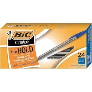 BIC Cristal Xtra Bold Ballpoint Pen, Bold Point (1.6mm) For Vivid And Dramatic Lines, Blue, 24-Count