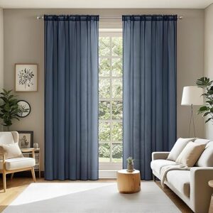 MIULEE 2 Panels Navy Blue Sheer Curtains 84 inches Long Window Curtains Rod Pocket Elegant Window Voile Panels/Drapes/Treatment for Bedroom Living Room (54X84 Inches)
