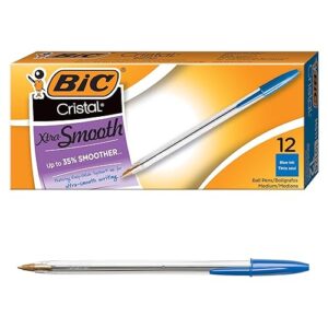 BIC Cristal Xtra Smooth Blue Ballpoint Pens, Medium Point (1.0mm), 12-Count Pack, Extra Smooth and Reliable Ballpoint Pens