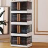 wookon Collapsible Storage Bin with Double Door,Stackable Storage Bins with Wheels,Plastic Storage Bins,Stackable Closet Organizer (4 Pack, 8.4 Gal)