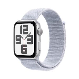Apple Watch SE (2nd Gen) [GPS 44mm] Smartwatch with Silver Aluminum Case with Blue Cloud Sport Loop One Size. Fitness and Sleep Trackers, Crash Detection, Heart Rate Monitor, Carbon Neutral