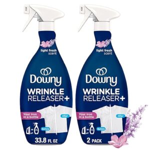 Downy Wrinkle Releaser Spray, All In One Wrinkle Release Spray, Odor Eliminator, Static Remover, Fabric Refresher & Ironing Aid for Clothes, 33.8 Fl Oz (Pack of 2), Light Fresh Scent