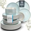 16 Piece Dinnerware Sets for 4 - Modern Style Stoneware Dinnerware Set - Scratch Resistant,Dishwasher,Microwave Safe Plates and Bowls Sets Ceramic,Dish Set, Bowl and Plate Set - Beige and Light Blue…