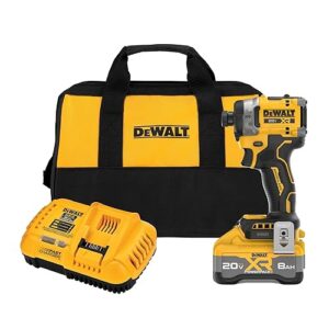 DEWALT 20V MAX XR 1/4 Inch Cordless Impact Driver Kit with 8AH Battery and Charger (DCF860WW1)