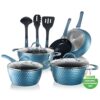 NutriChef 11 Pc Pots and Pans Set Non Stick Cookware with Ceramic Coating, Ergonomic Handles, Induction Ready, Includes Saucepan, Dutch Oven, Large & Small Fry Pans, Royal Blue