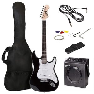 RockJam Electric Guitar Superkit with 10-watt Amp, Gig Bag, Picks & Online Lessons 6 String Pack, Right, Black, Full (RJEG03-SK-BK)