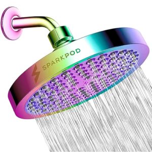 SparkPod Shower Head - High Pressure Rain - Premium Quality Luxury Design - 1-Min Install - Easy Clean Adjustable Replacement for Your Bathroom Shower Heads (Radiant Rainbow, 6 Inch Round)