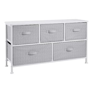 Amazon Basics Extra Wide Fabric 5-Drawer Storage Organizer Unit for Closet, White
