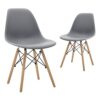 CangLong Modern Mid-Century Shell Lounge Plastic Natural Wooden Legs for Kitchen, Dining, Bedroom, Living Room Side Chairs, Set of 2, Grey