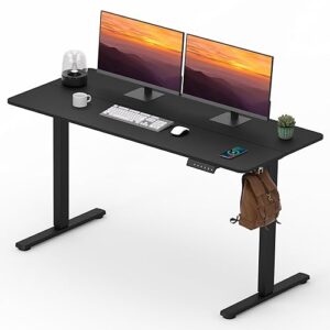 Adjustable Stand Up Desk with Memory Preset, Standing Desks 55 x 24 Inch Electric Home Office Desk Computer Workstation Splice Black Top + Black Frame