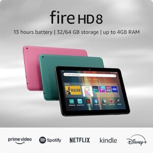 Amazon Fire HD 8 tablet (newest model), 8” HD Display, 3GB memory, 32GB, designed for portable entertainment, Emerald